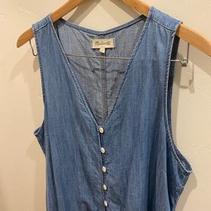 Madewell Chambray A-Line Button Up Sleeveless Mini Dress